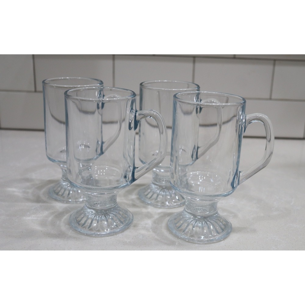 Luminarc Clear Glass Irish Coffee Mugs Set of 4 Footed Pedestal Hot Toddy Cups
